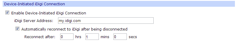 Device Initiated iDigi Connection Settings
